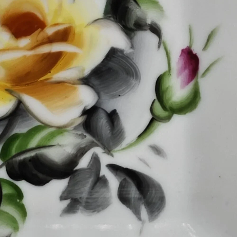 Lefton China Hand Painted Square Dish With Yellow Rose Design Gold Trim Vintage